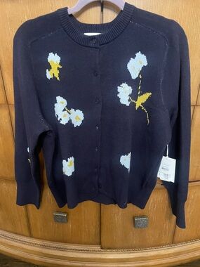 Floral Navy Button-Front Women's Cardigan